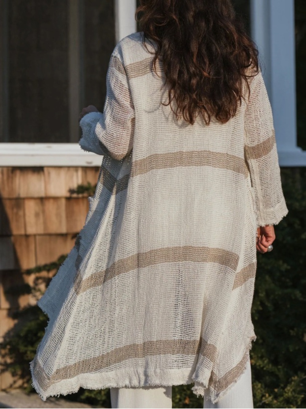Cream & Beige Striped Open Knit Cardigan